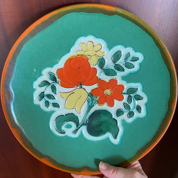 Vibrant Hand Painted Floral Plate Made in Germany Vintage MCM Folk Art - Picture 2 of 12
